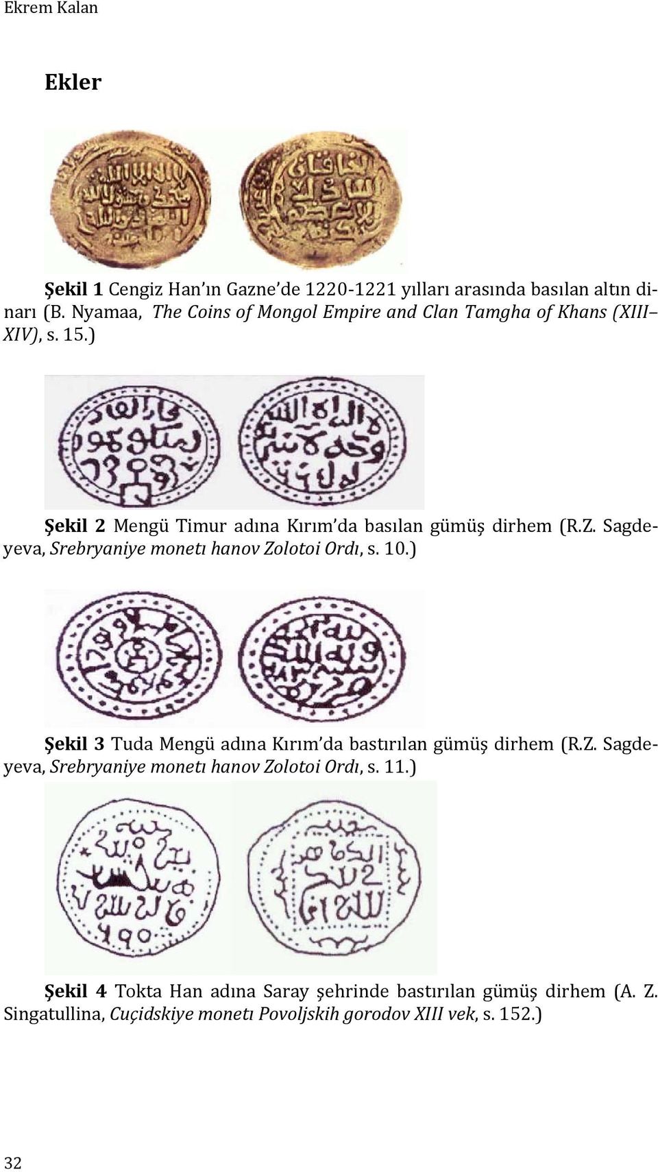 Sagdeyeva, Srebryaniye monetı hanov Zolotoi Ordı, s. 10.) Şekil 3 Tuda Mengü adına Kırım da bastırılan gümüş dirhem (R.Z. Sagdeyeva, Srebryaniye monetı hanov Zolotoi Ordı, s.