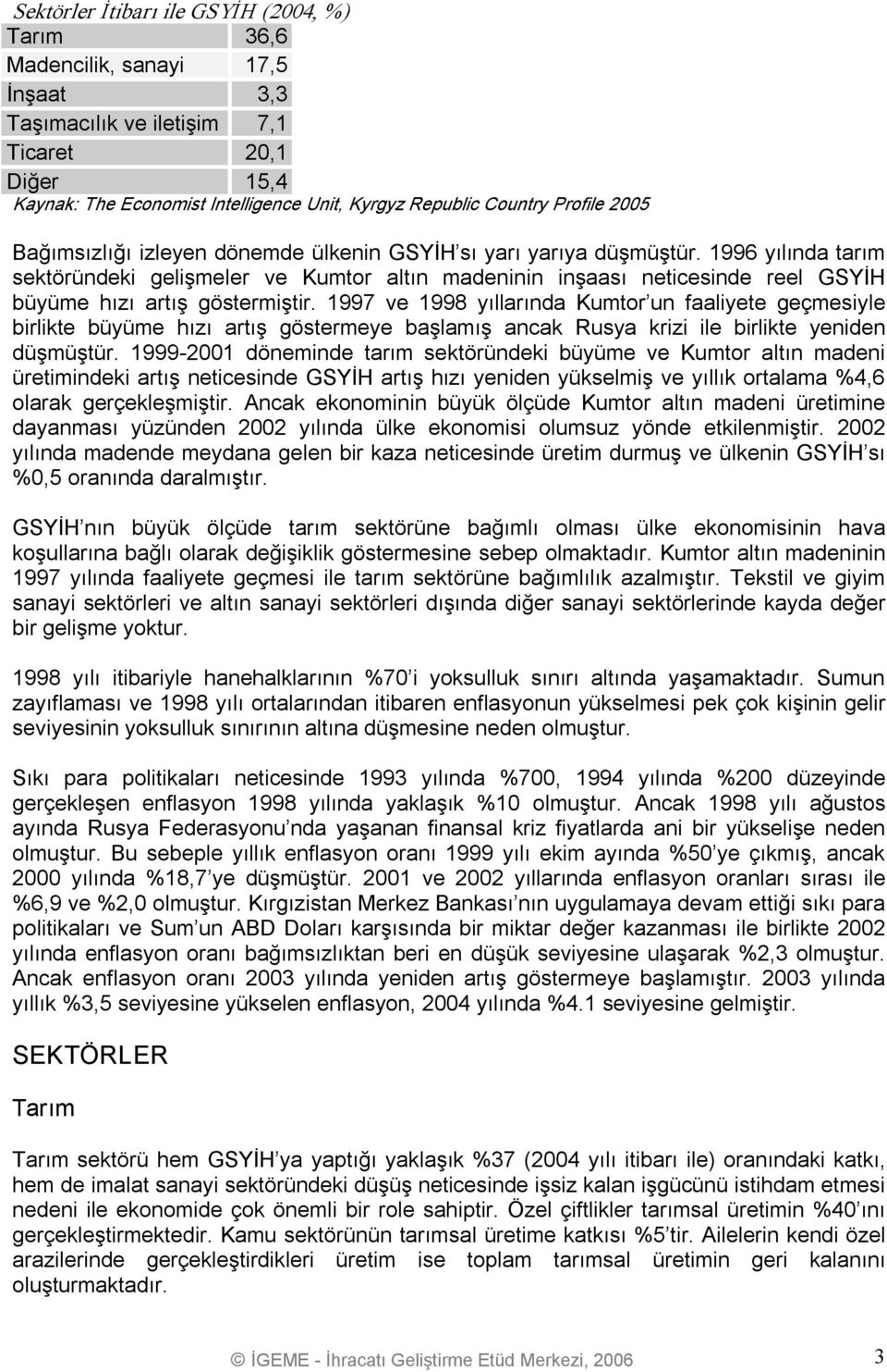 1996 yılında tarım sektöründeki gelişmeler ve Kumtor altın madeninin inşaası neticesinde reel GSYİH büyüme hızı artış göstermiştir.