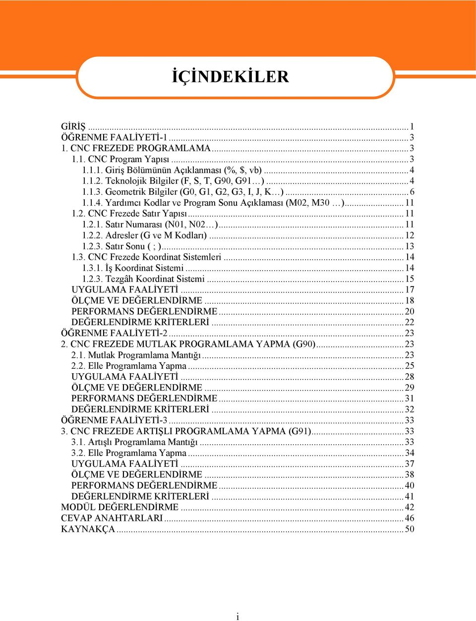 ..11 1.2.1. Satır Numarası (N01, N02 )...11 1.2.2. Adresler (G ve M Kodları)...12 1.2.3. Satır Sonu ( ; )...13 1.3. CNC Frezede Koordinat Sistemleri...14 1.3.1. İş Koordinat Sistemi...14 1.2.3. Tezgâh Koordinat Sistemi.