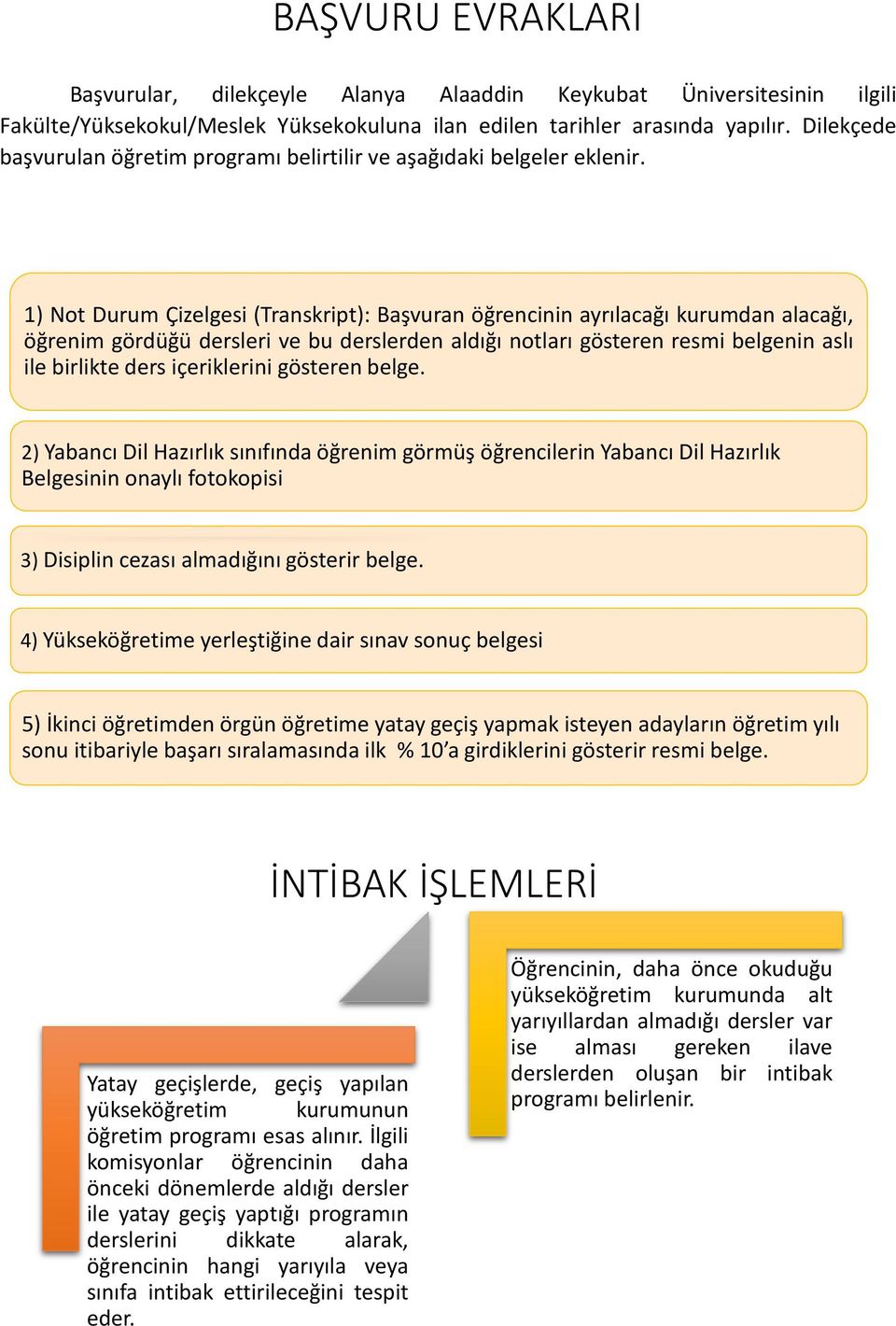 1) Not Durum Çizelgesi (Transkript): Başvuran öğrencinin ayrılacağı kurumdan alacağı, öğrenim gördüğü dersleri ve bu derslerden aldığı notları gösteren resmi belgenin aslı ile birlikte ders