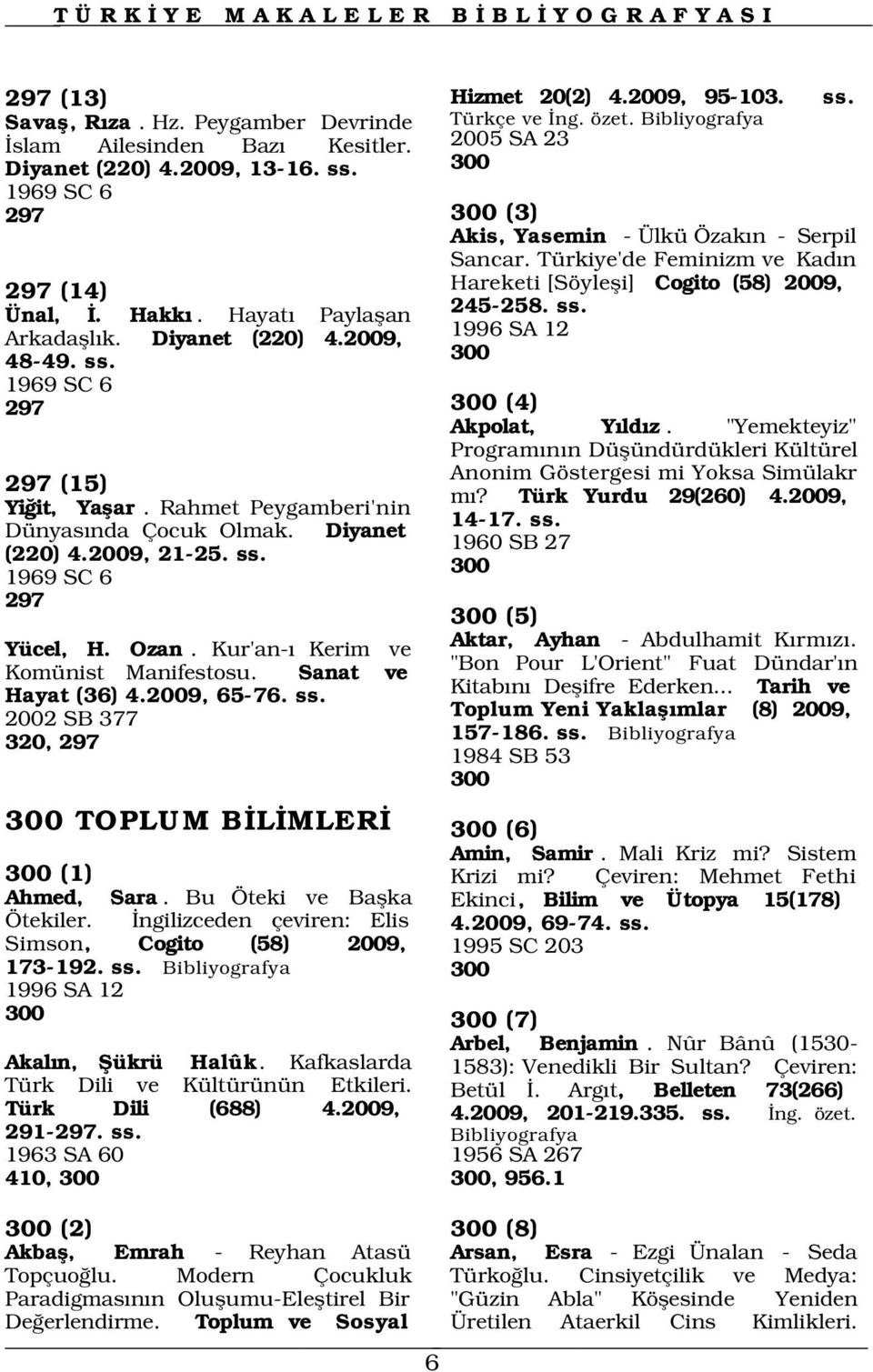 Ozan. Kur'an- Kerim ve Komünist Manifestosu. Sanat ve Hayat (36) 4.2009, 65-76. ss. 2002 SB 377 320, 297 300 (3) Akis, Yasemin - Ülkü Özak n - Serpil Sancar.