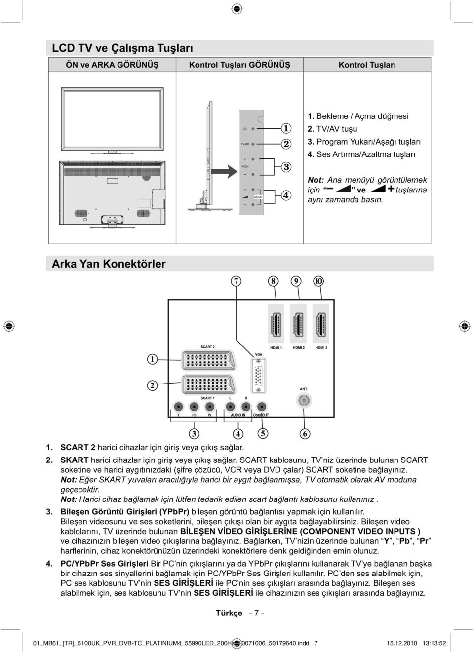 SCART kablosunu, TV niz üzerinde bulunan SCART soketine ve harici aygıtınızdaki ( ifre çözücü, VCR veya DVD çalar) SCART soketine ba layınız.