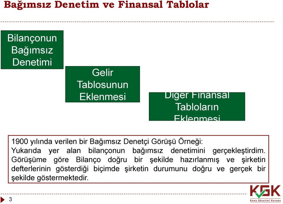 alan bilançonun bağımsız denetimini gerçekleştirdim.