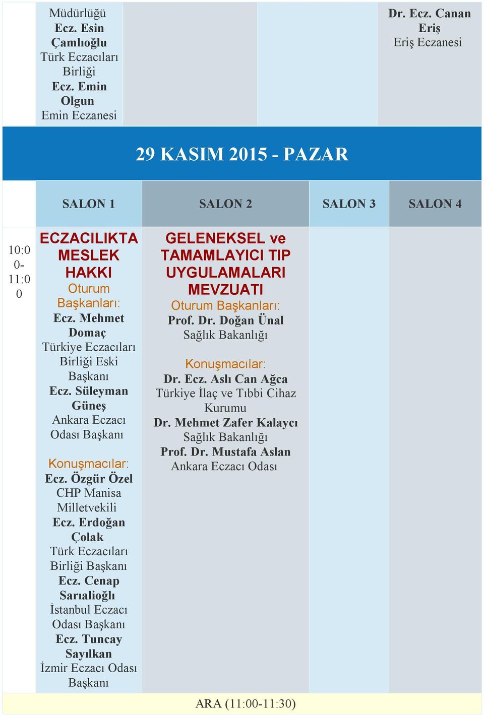 Erdoğan Çolak Türk Eczacıları Başkanı Ecz. Cenap Sarıalioğlı Eczacı Odası Başkanı Ecz.