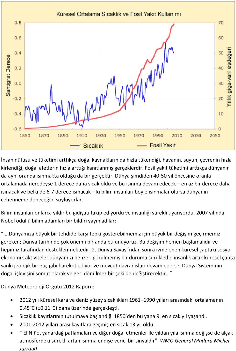 Dünya şimdiden 40-50 yıl öncesine oranla ortalamada neredeyse 1 derece daha sıcak oldu ve bu ısınma devam edecek en az bir derece daha ısınacak ve belki de 6-7 derece ısınacak ki bilim insanları