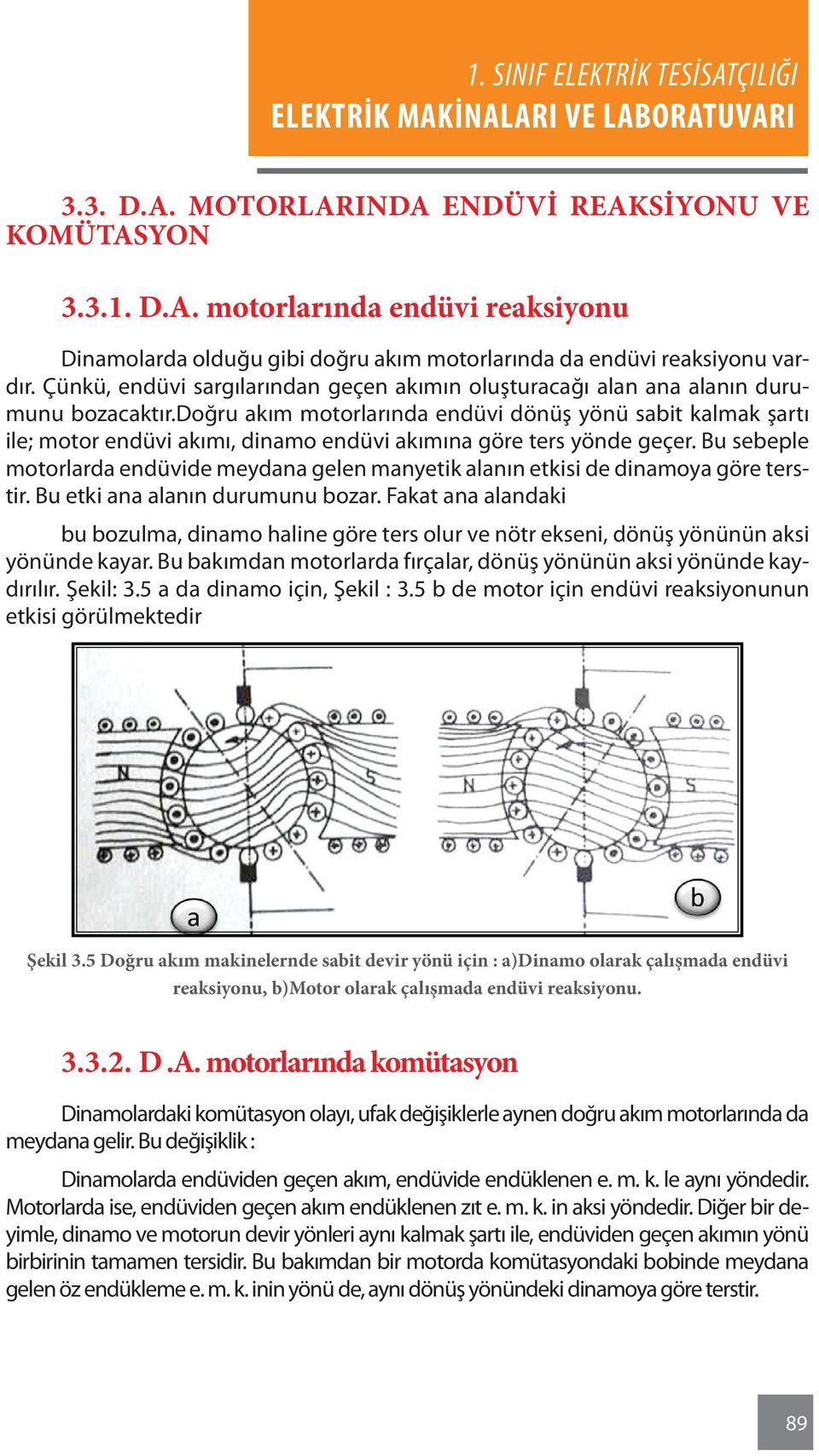 doğru akım motorlarında endüvi dönüş yönü sabit kalmak şartı ile; motor en düvi akımı, dinamo endüvi akımına göre ters yönde geçer.