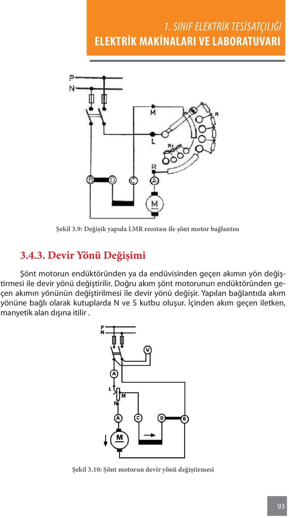 4.3. Devir Yönü Değişimi Şönt motorun endüktöründen ya da endüvisinden geçen akımın yön değiştirmesi ile devir yönü
