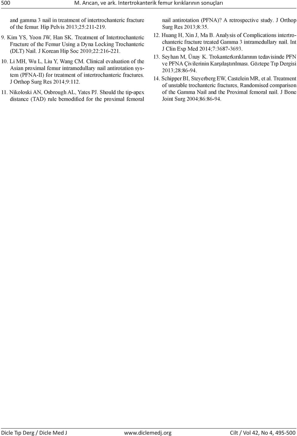 Clinical evaluation of the Asian proximal femur intramedullary nail antirotation system (PFNA-II) for treatment of intertrochanteric fractures. J Orthop Surg Res 2014;9:112. 11.