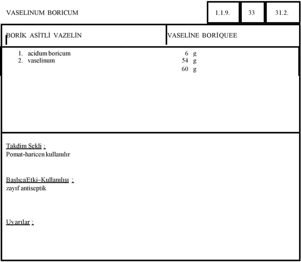 BORİQUEE 1. acidum boricum 6 g 2.