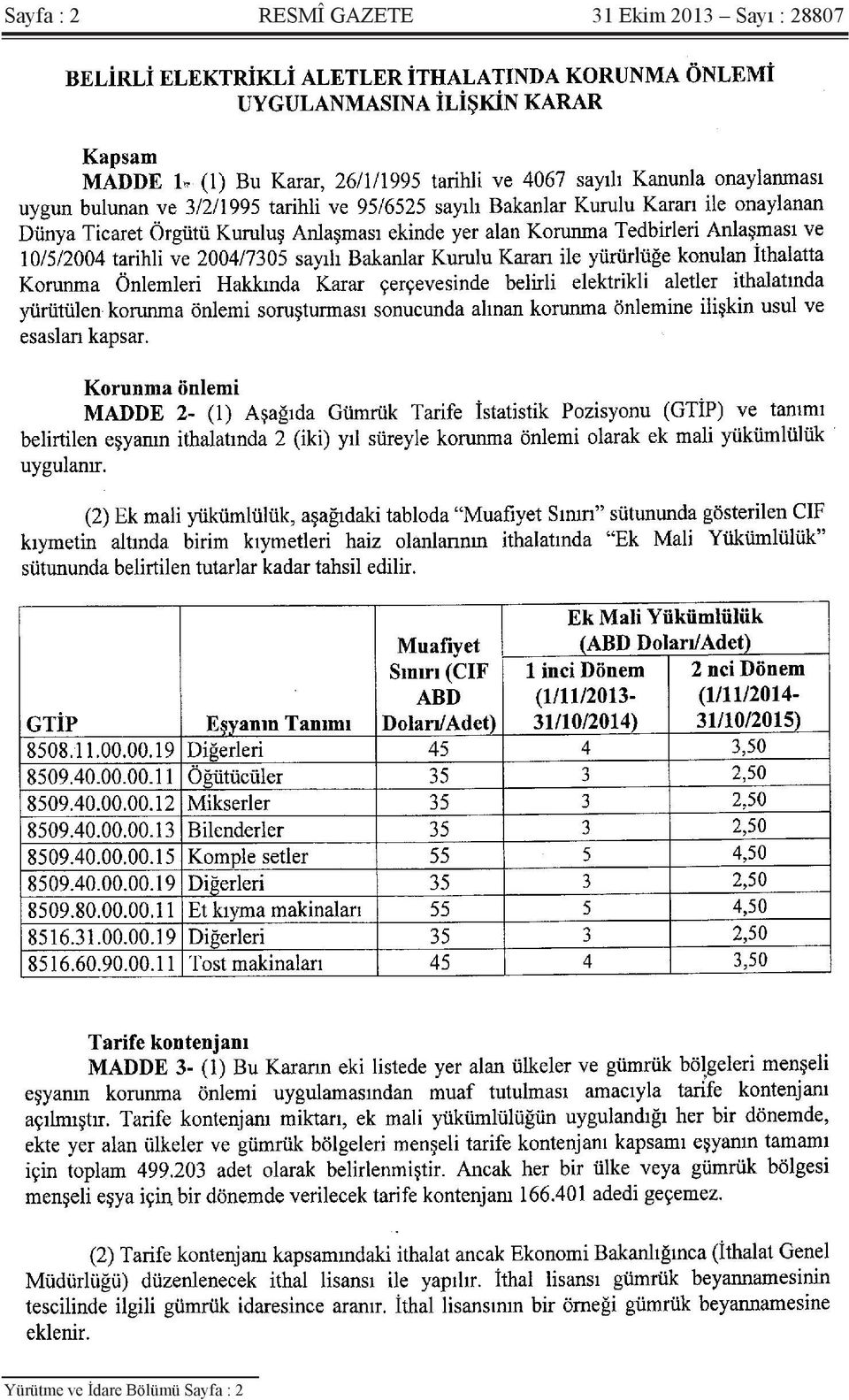 Sayı : 28807 Yürütme