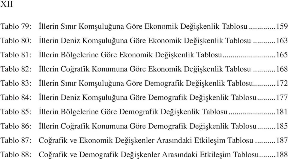 ..168 Tablo 83: İllerin Sınır Komşuluğuna Göre Demografik Değişkenlik Tablosu...172 Tablo 84: İllerin Deniz Komşuluğuna Göre Demografik Değişkenlik Tablosu.