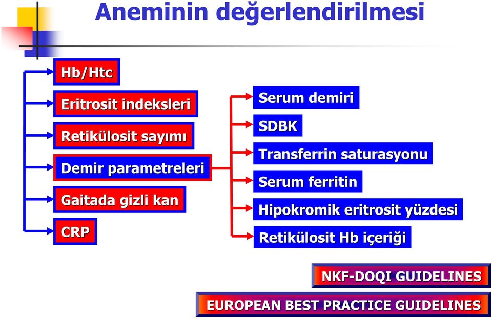 Transferrin saturasyonu Serum ferritin Hipokromik eritrosit yüzdesiy