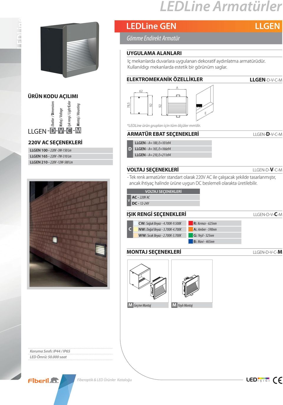 LLGEN 210-220V -12W-580 Lm 78,5 92 ARMATÜR EBAT SEÇENEKLERİ D 92 *LEDLine ürün grupları için tüm ölçüler mm dir.