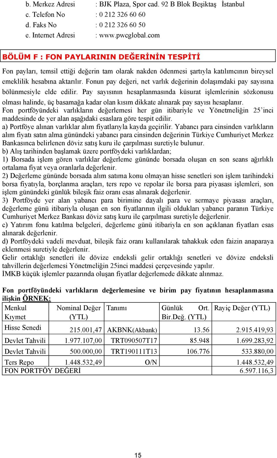 Fonun pay değeri, net varlık değerinin dolaşımdaki pay sayısına bölünmesiyle elde edilir.