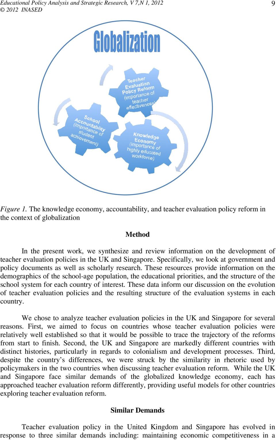 teacher evaluation policies in the UK and Singapore. Specifically, we look at government and policy documents as well as scholarly research.