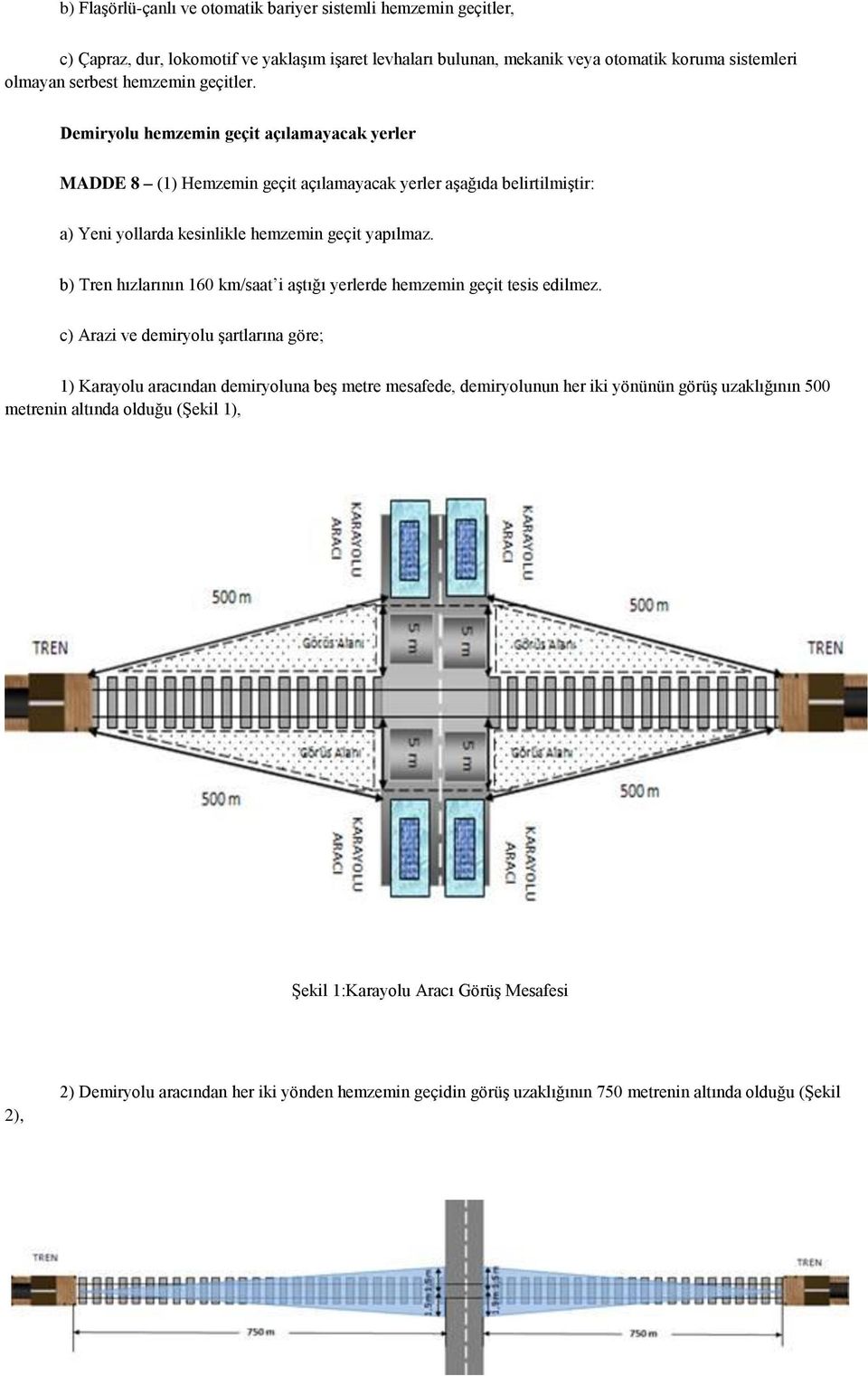 b) Tren hızlarının 160 km/saat i aştığı yerlerde hemzemin geçit tesis edilmez.