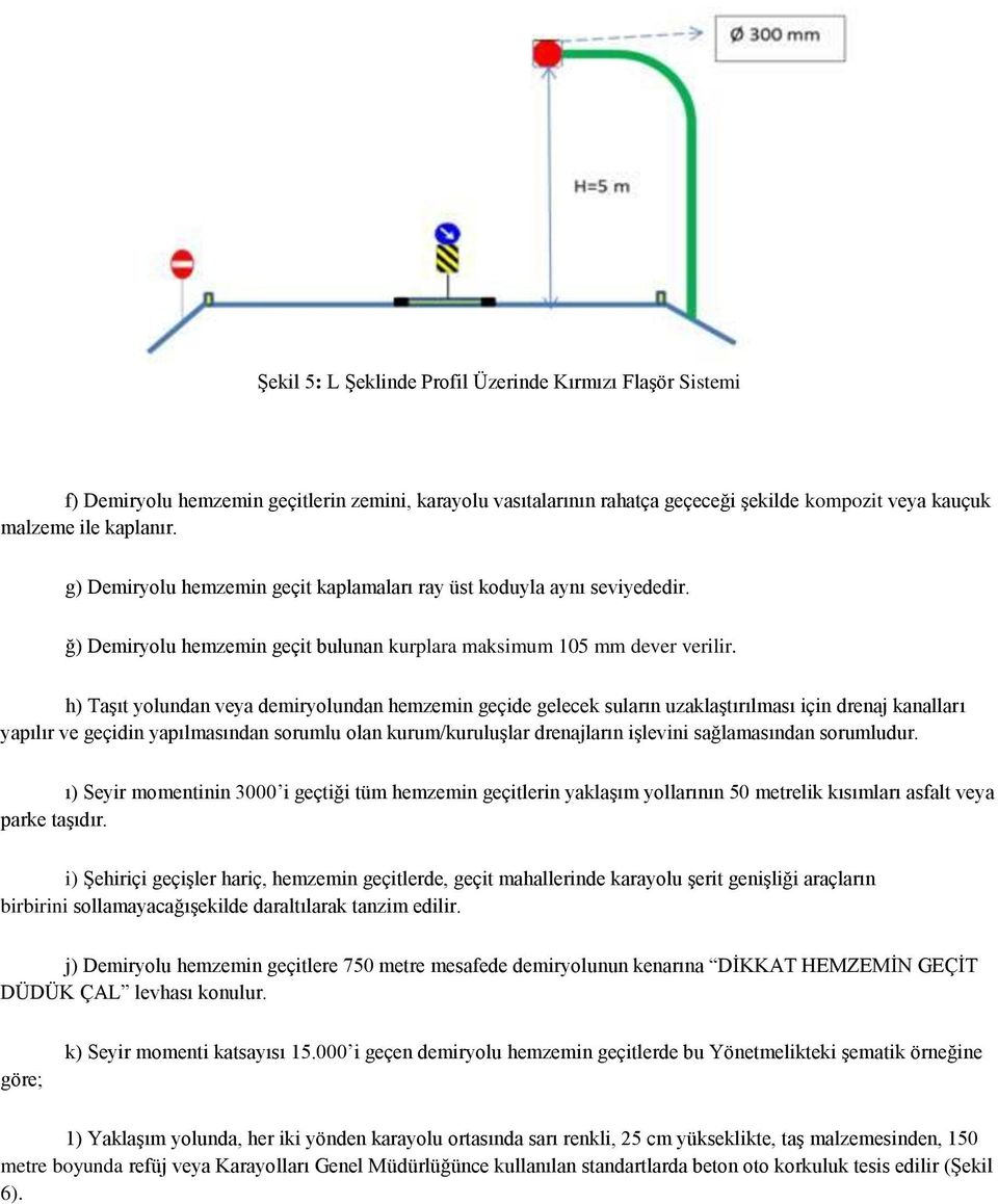 h) Taşıt yolundan veya demiryolundan hemzemin geçide gelecek suların uzaklaştırılması için drenaj kanalları yapılır ve geçidin yapılmasından sorumlu olan kurum/kuruluşlar drenajların işlevini