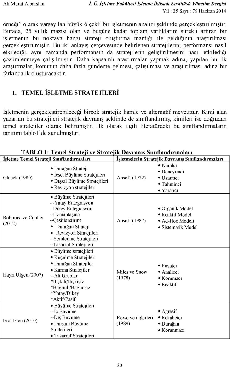 -Yatay Entegrasyon --Dikey Entegrasyon -- -- Revizyon Stratejileri --Yenilenme Stratejileri --Tasarruf Stratejileri Ansoff