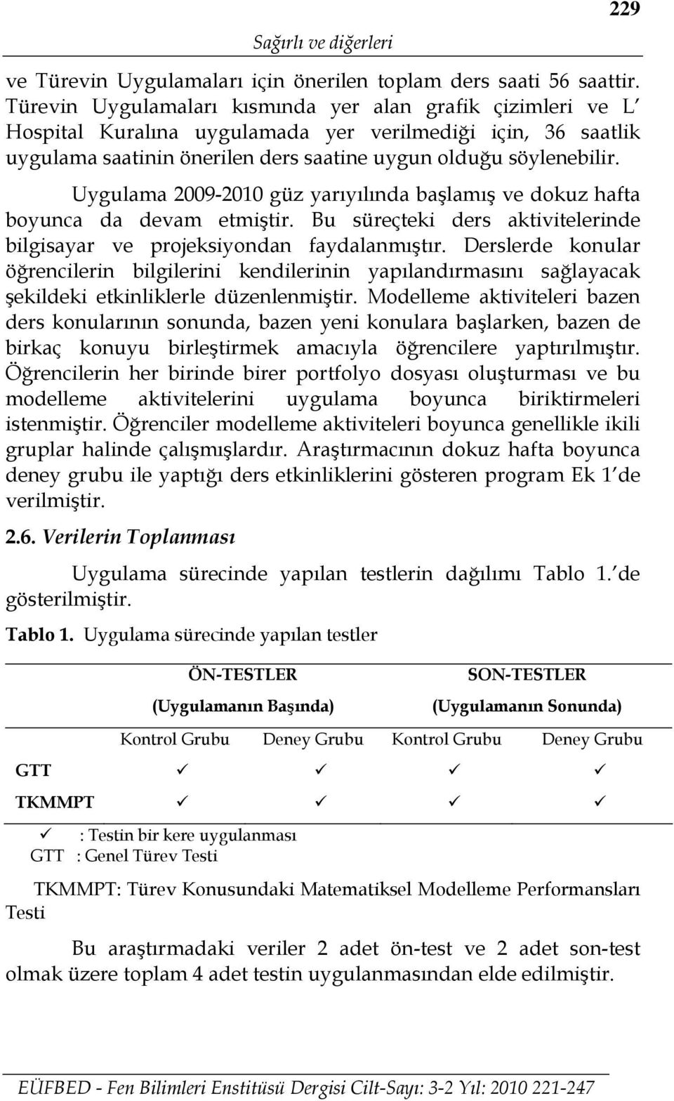 Uygulama 2009-2010 güz yarıyılında başlamış ve dokuz hafta boyunca da devam etmiştir. Bu süreçteki ders aktivitelerinde bilgisayar ve projeksiyondan faydalanmıştır.