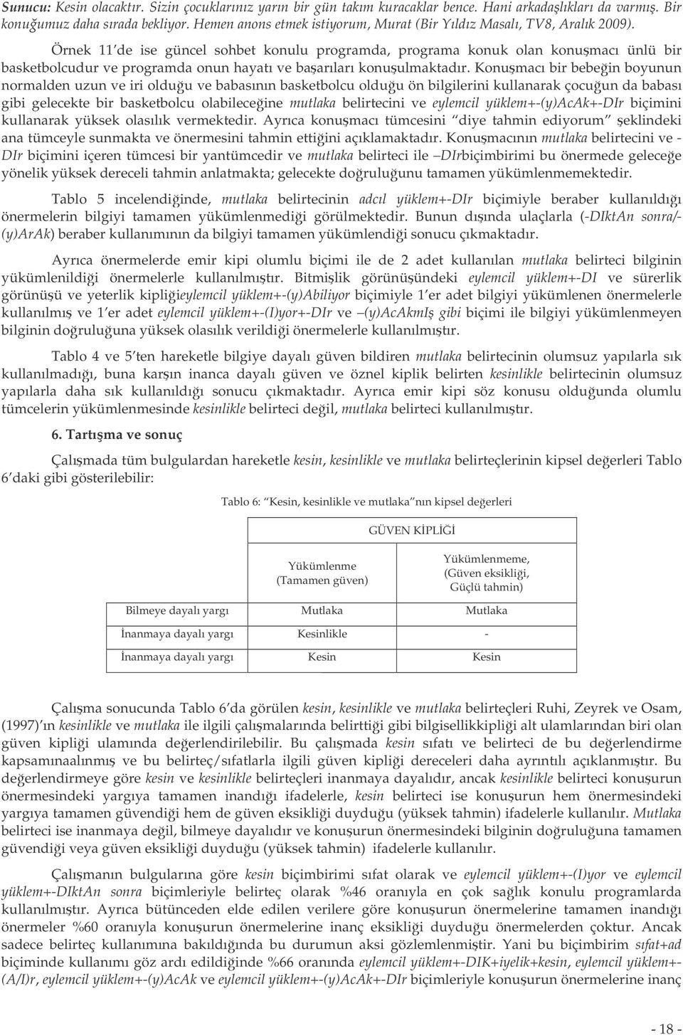 Örnek 11 de ise güncel sohbet konulu programda, programa konuk olan konumacı ünlü bir basketbolcudur ve programda onun hayatı ve baarıları konuulmaktadır.