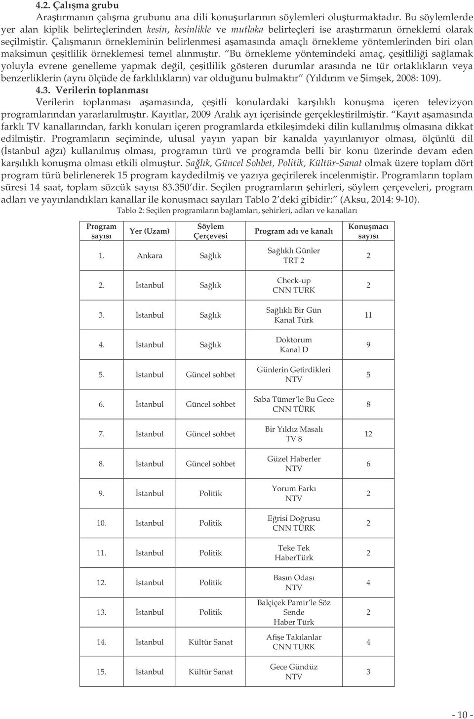 Çalımanın örnekleminin belirlenmesi aamasında amaçlı örnekleme yöntemlerinden biri olan maksimun çeitlilik örneklemesi temel alınmıtır.