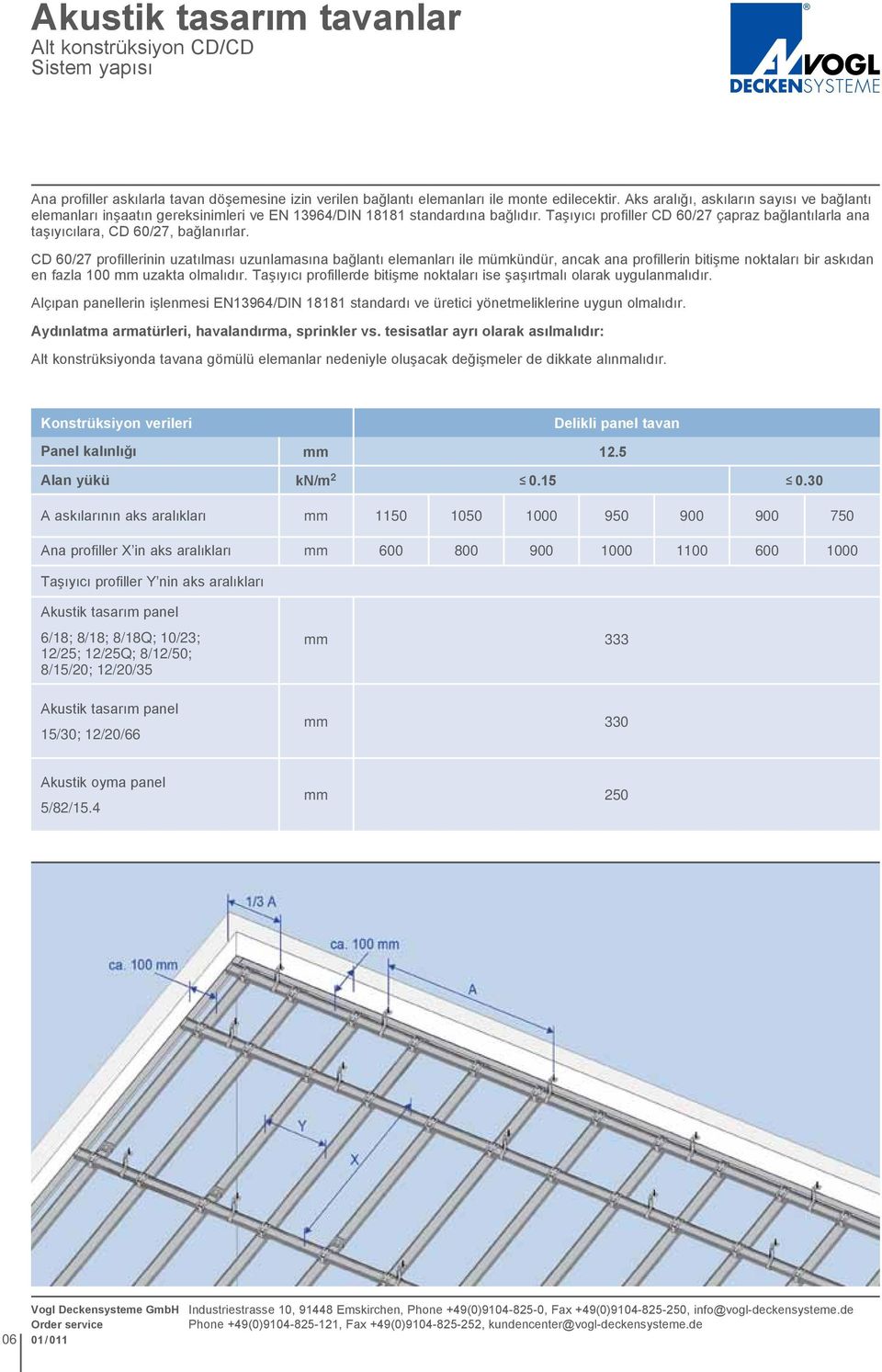 Taşıyıcı profiller CD 60/27 çapraz bağlantılarla ana taşıyıcılara, CD 60/27, bağlanırlar.