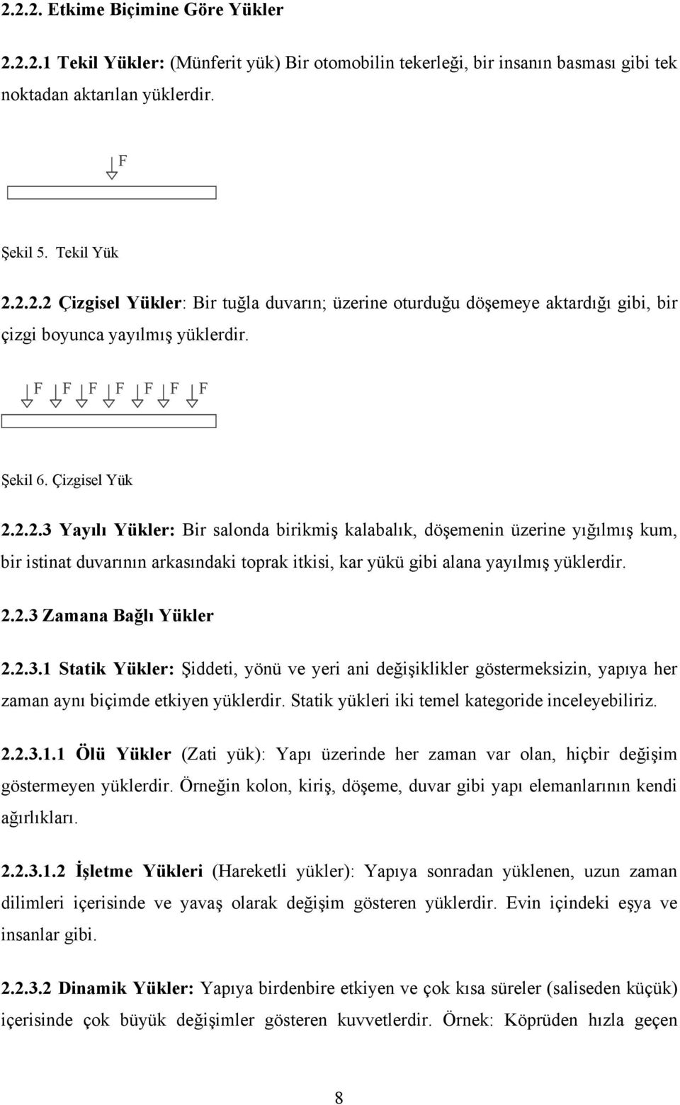 2.2.3 Yayılı Yükler: Bir salonda birikmiş kalabalık, döşemenin üzerine yığılmış kum, bir istinat duvarının arkasındaki toprak itkisi, kar yükü gibi alana yayılmış yüklerdir. 2.2.3 Zamana Bağlı Yükler 2.