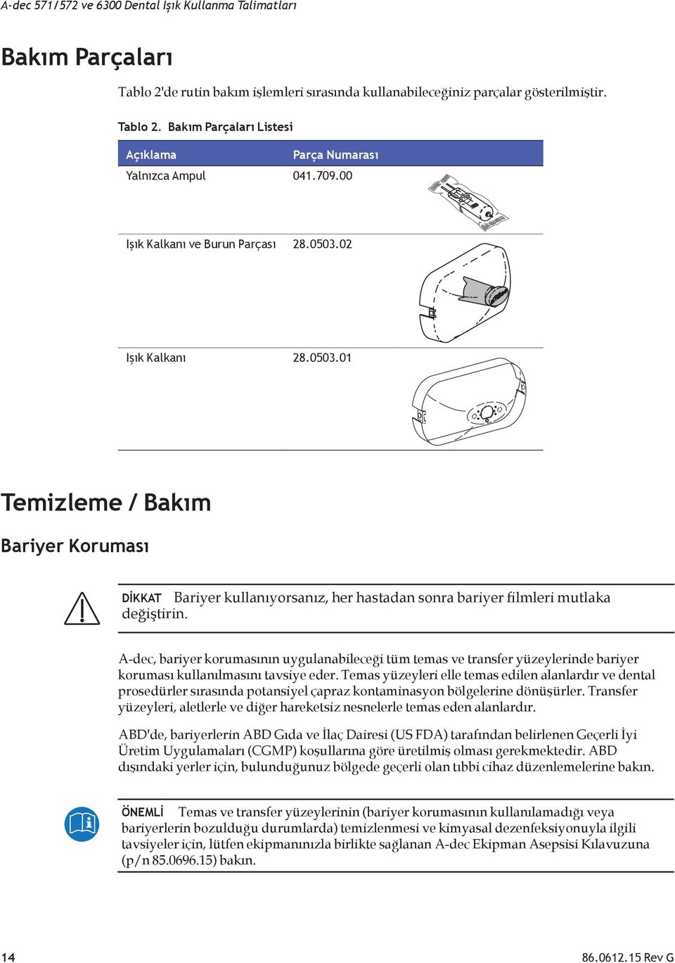 dec, bariyer korumasının uygulanabileceği tüm temas ve transfer yüzeylerinde bariyer koruması kullanılmasını tavsiye eder.