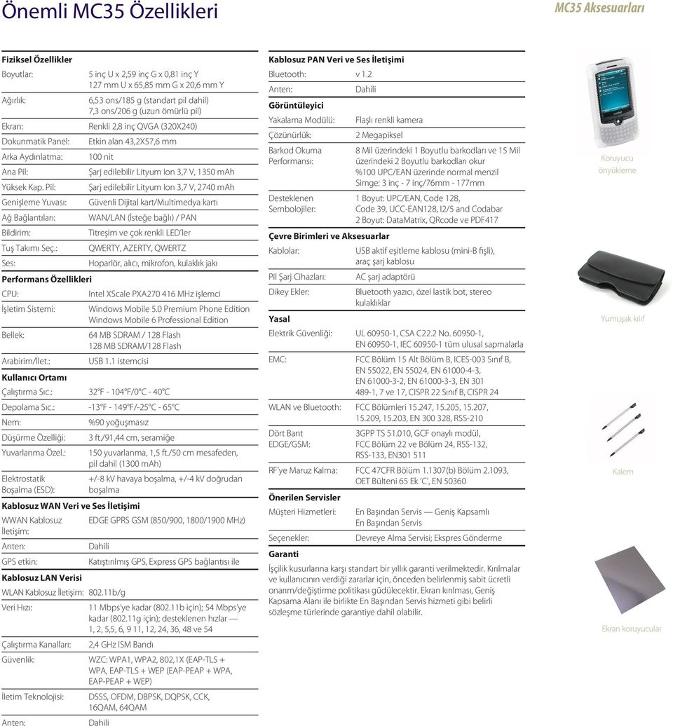 kartı WAN/LAN (İsteğe bağlı) / PAN Titreşim ve çok renkli LED ler QWERTY, AZERTY, QWERTZ Hoparlör, alıcı, mikrofon, kulaklık jakı Ekran: Dokunmatik Panel: Arka Aydınlatma: Ana Pil: Yüksek Kap.