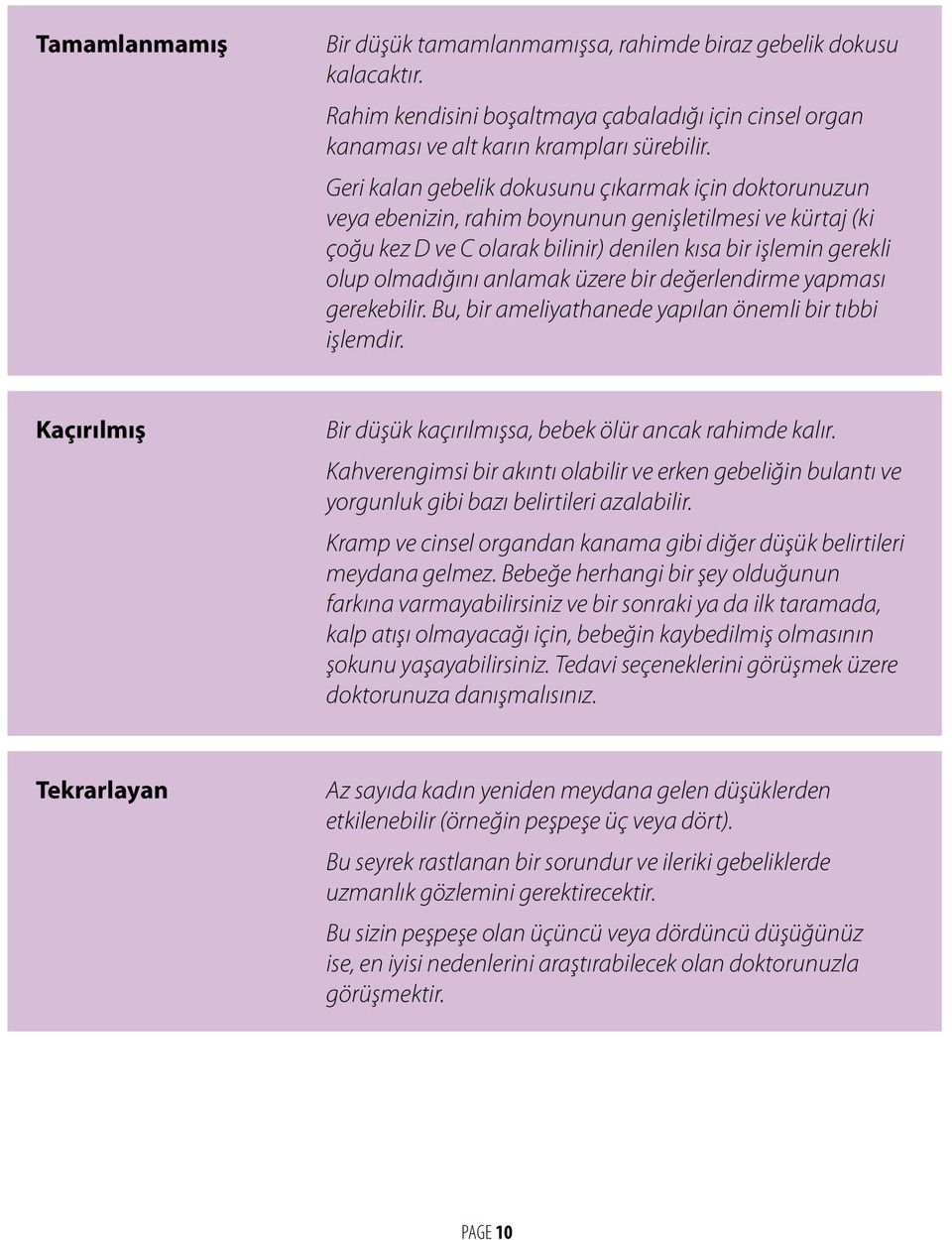 anlamak üzere bir değerlendirme yapması gerekebilir. Bu, bir ameliyathanede yapılan önemli bir tıbbi işlemdir. Kaçırılmış Bir düşük kaçırılmışsa, bebek ölür ancak rahimde kalır.