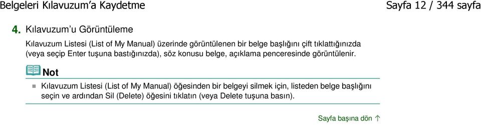 tıklattığınızda (veya seçip Enter tuşuna bastığınızda), söz konusu belge, açıklama penceresinde görüntülenir.