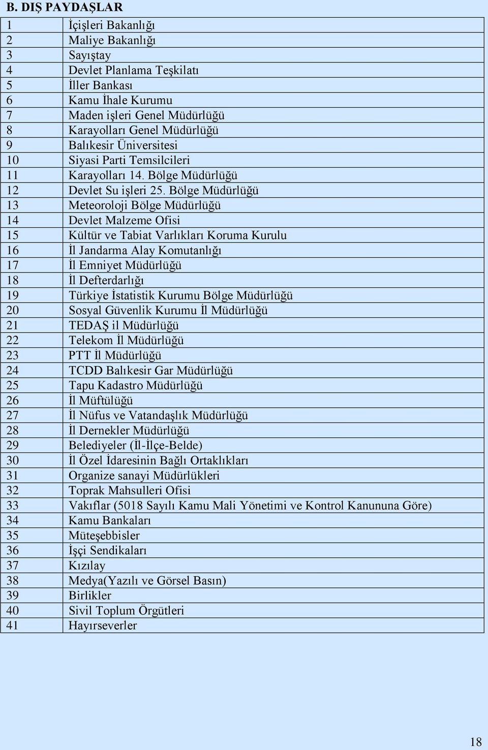 Bölge Müdürlüğü 13 Meteoroloji Bölge Müdürlüğü 14 Devlet Malzeme Ofisi 15 Kültür ve Tabiat Varlıkları Koruma Kurulu 16 Ġl Jandarma Alay Komutanlığı 17 Ġl Emniyet Müdürlüğü 18 Ġl Defterdarlığı 19