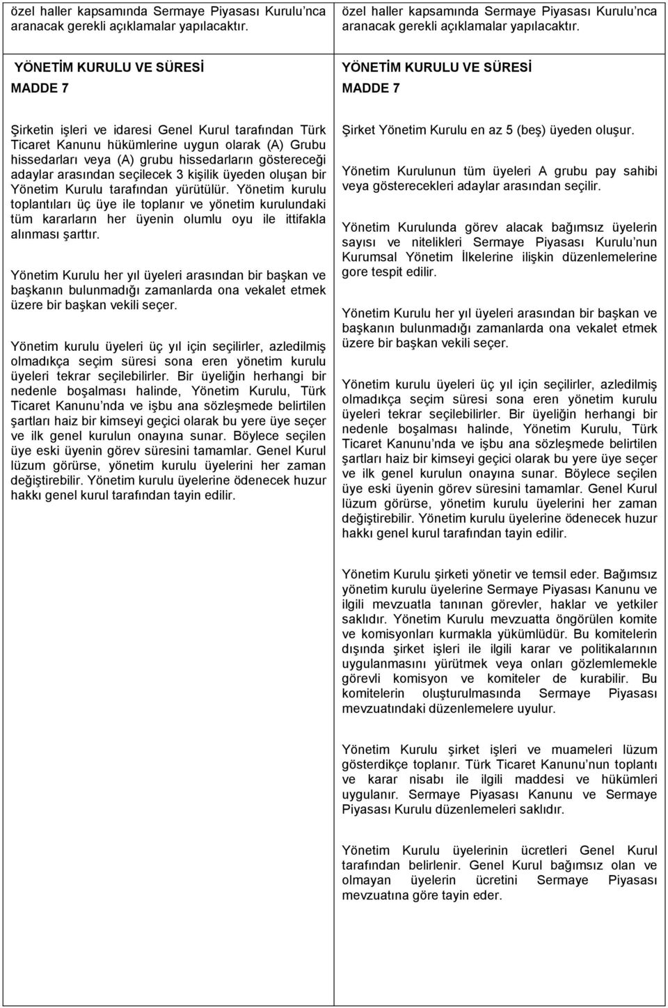 hissedarların göstereceği adaylar arasından seçilecek 3 kişilik üyeden oluşan bir Yönetim Kurulu tarafından yürütülür.