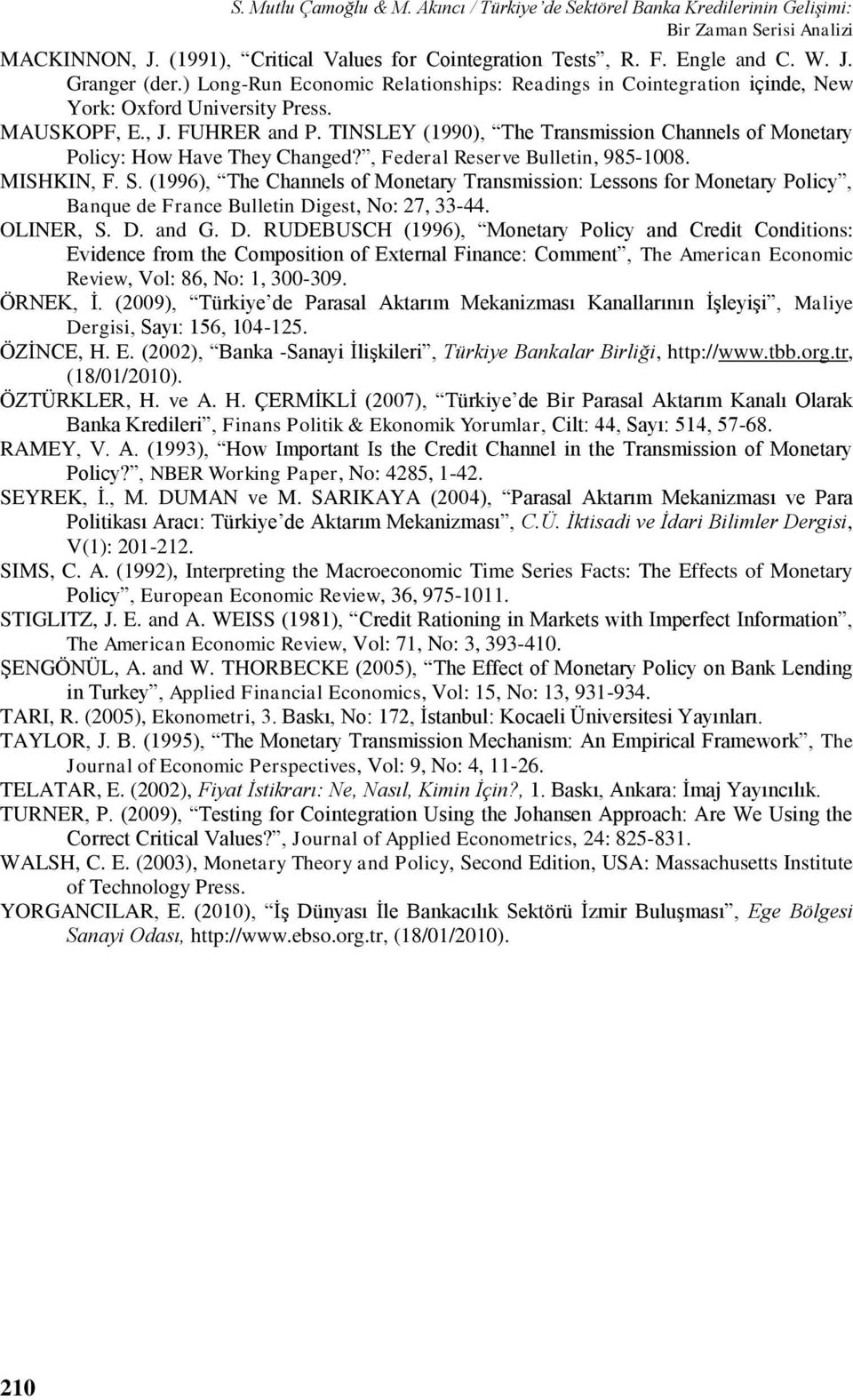 TINSLEY (1990), The Transmission Channels of Monetary Policy: How Have They Changed?, Federal Reserve Bulletin, 9851008. MISHKIN, F. S.