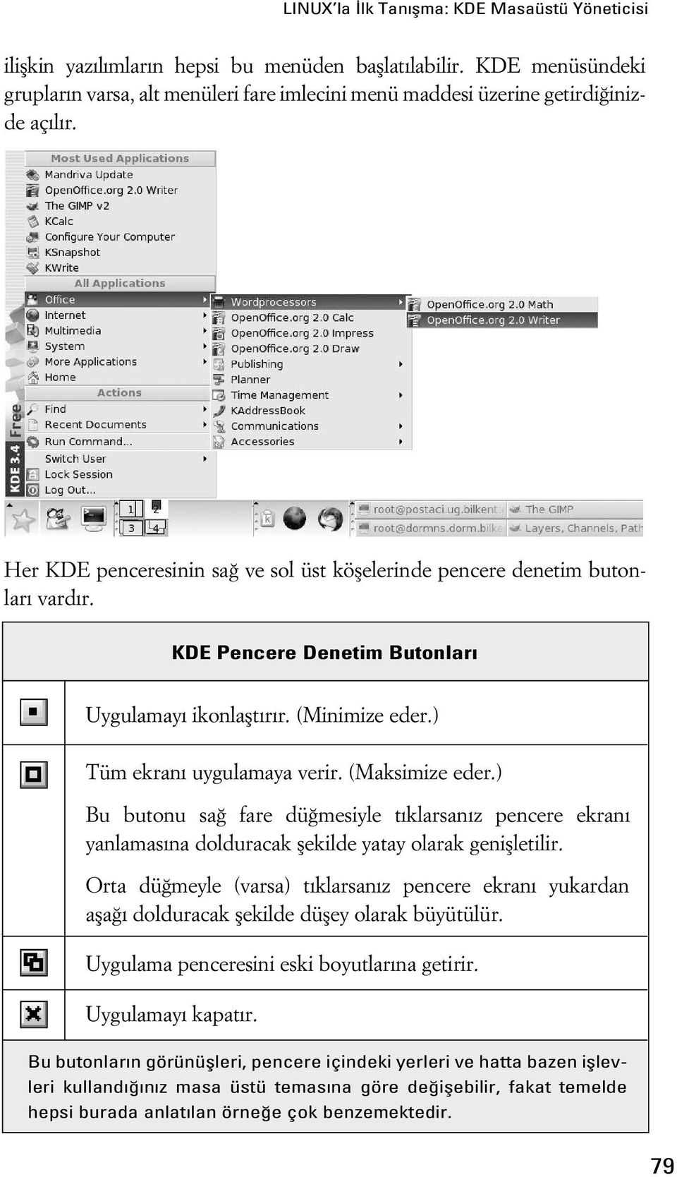 KDE Pencere Denetim Butonlar Uygulamay ikonlaflt r r. (Minimize eder.) Tüm ekran uygulamaya verir. (Maksimize eder.