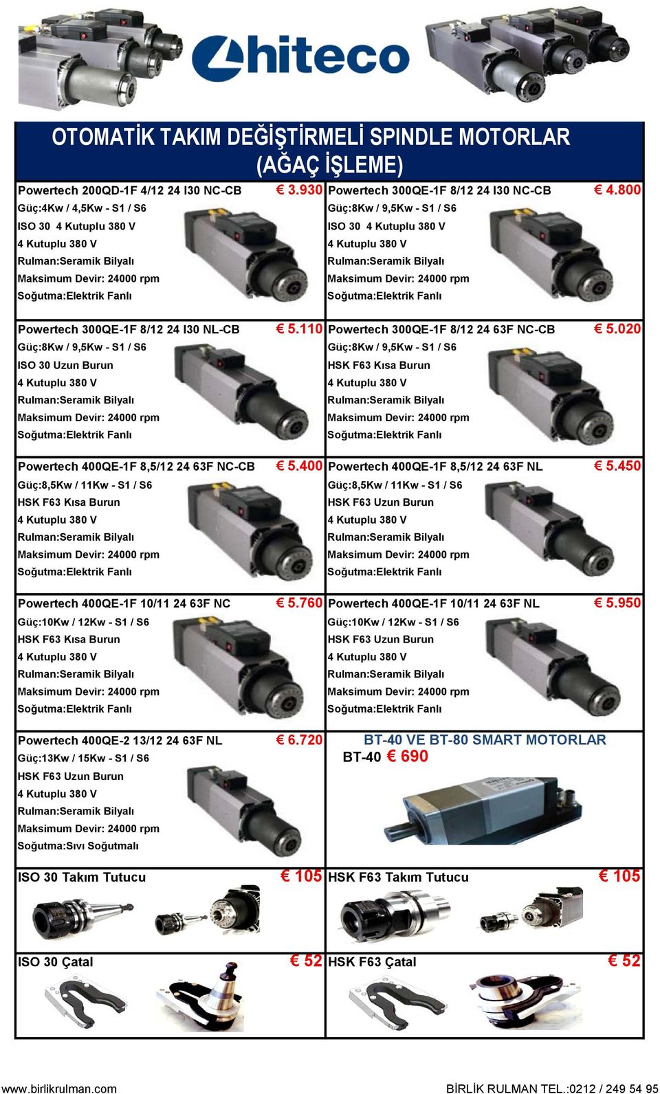 020 Güç:8Kw / 9,5Kw - S1 / S6 Güç:8Kw / 9,5Kw - S1 / S6 ISO 30 Uzun Burun HSK F63 Kısa Burun Powertech 400QE-1F 8,5/12 24 63F NC-CB 5.400 Powertech 400QE-1F 8,5/12 24 63F NL 5.