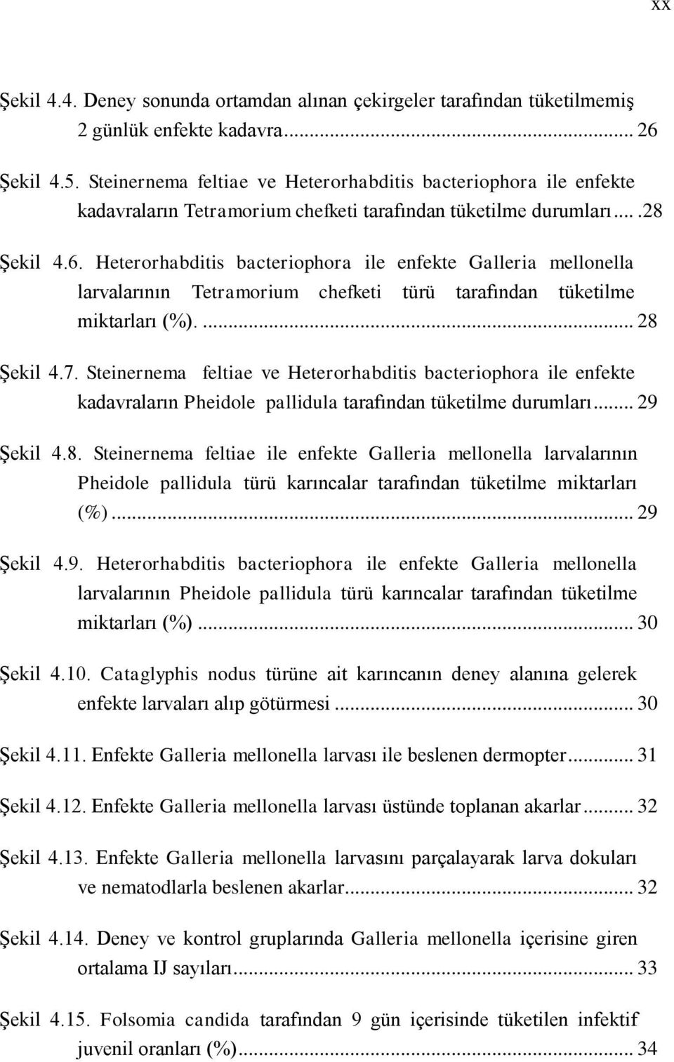 Heterorhabditis bacteriophora ile enfekte Galleria mellonella larvalarının Tetramorium chefketi türü tarafından tüketilme miktarları (%).... 28 ġekil 4.7.