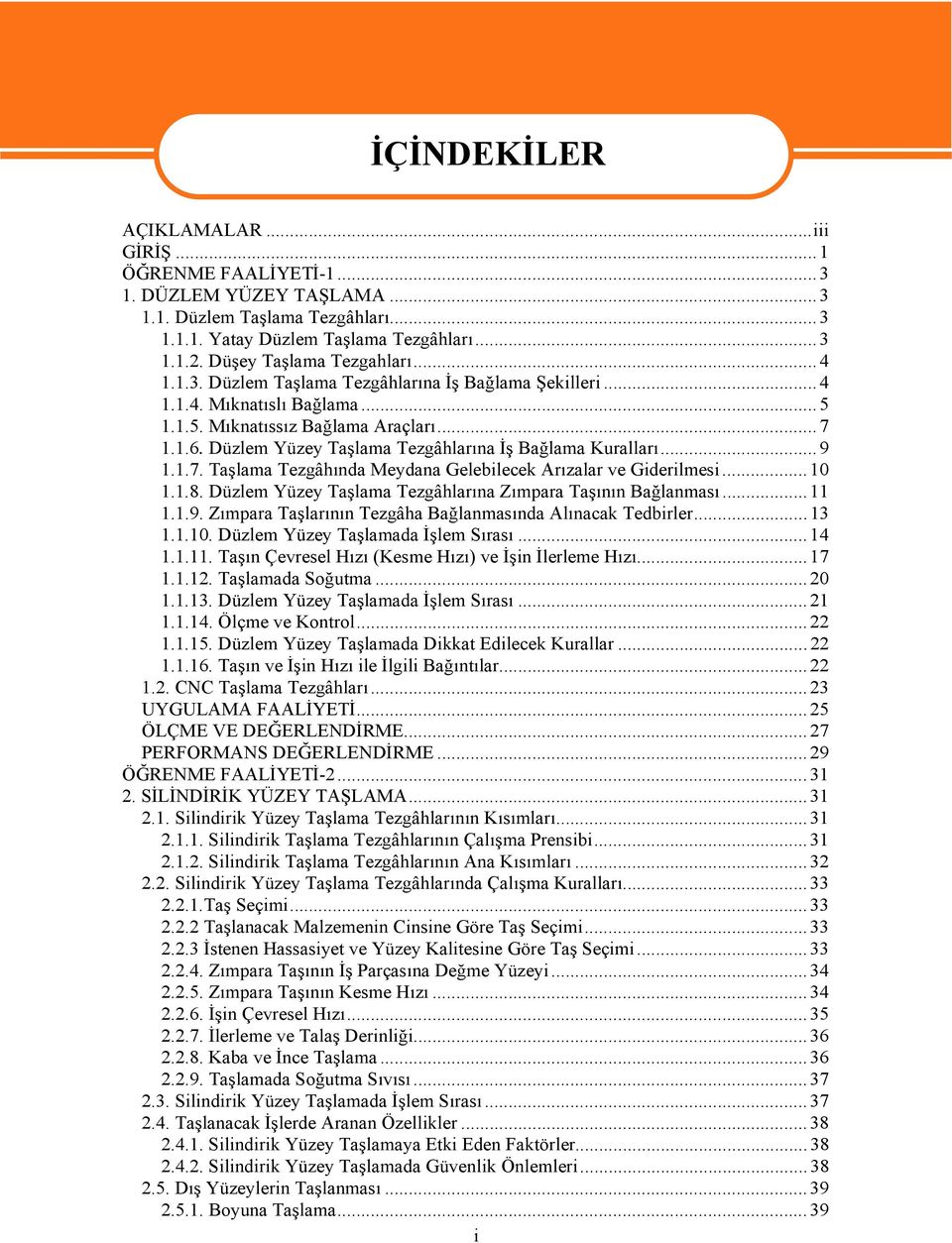 Düzlem Yüzey Taşlama Tezgâhlarına İş Bağlama Kuralları...9 1.1.7. Taşlama Tezgâhında Meydana Gelebilecek Arızalar ve Giderilmesi...10 1.1.8.