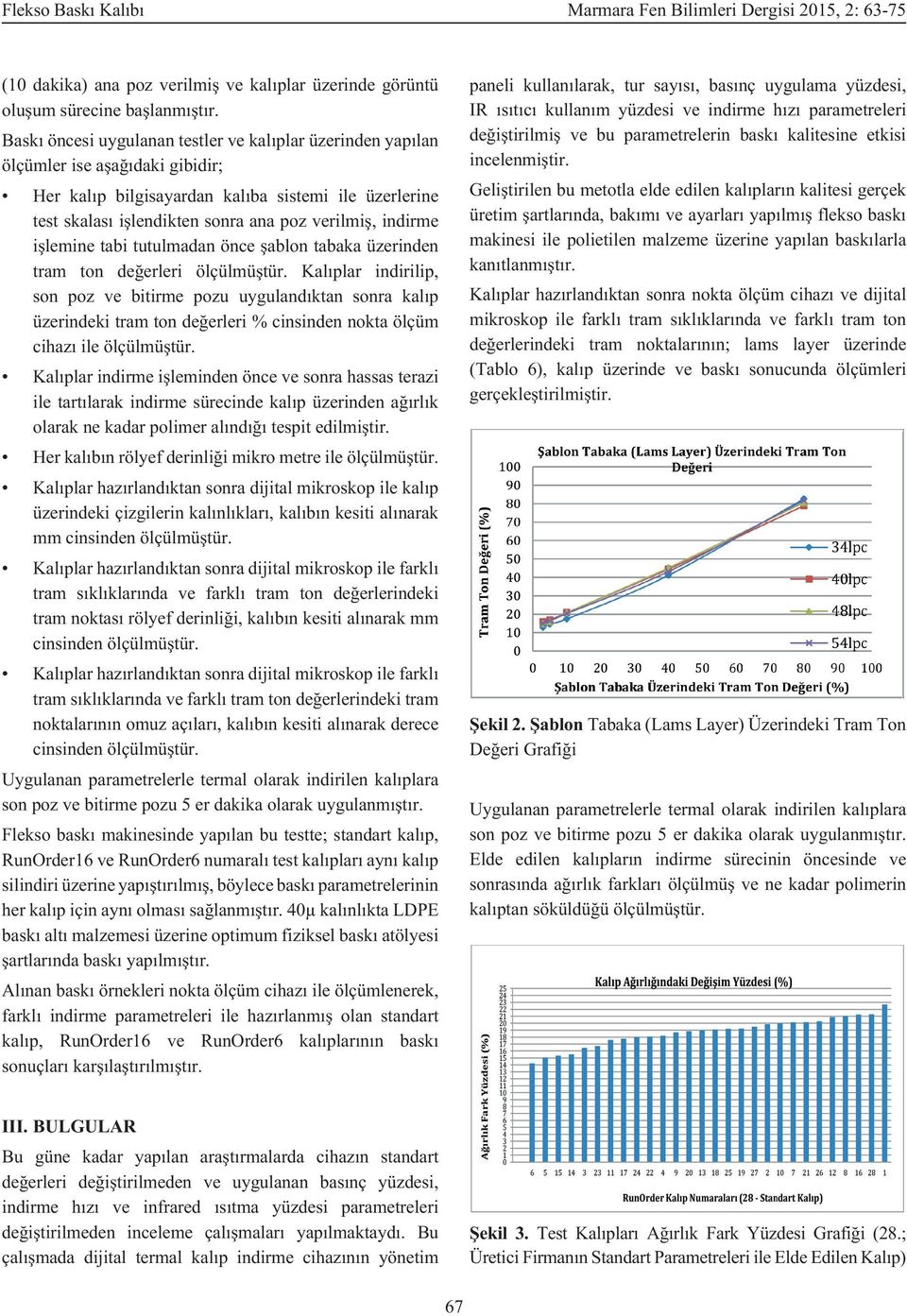 indirme işlemine tabi tutulmadan önce şablon tabaka üzerinden tram ton değerleri ölçülmüştür.