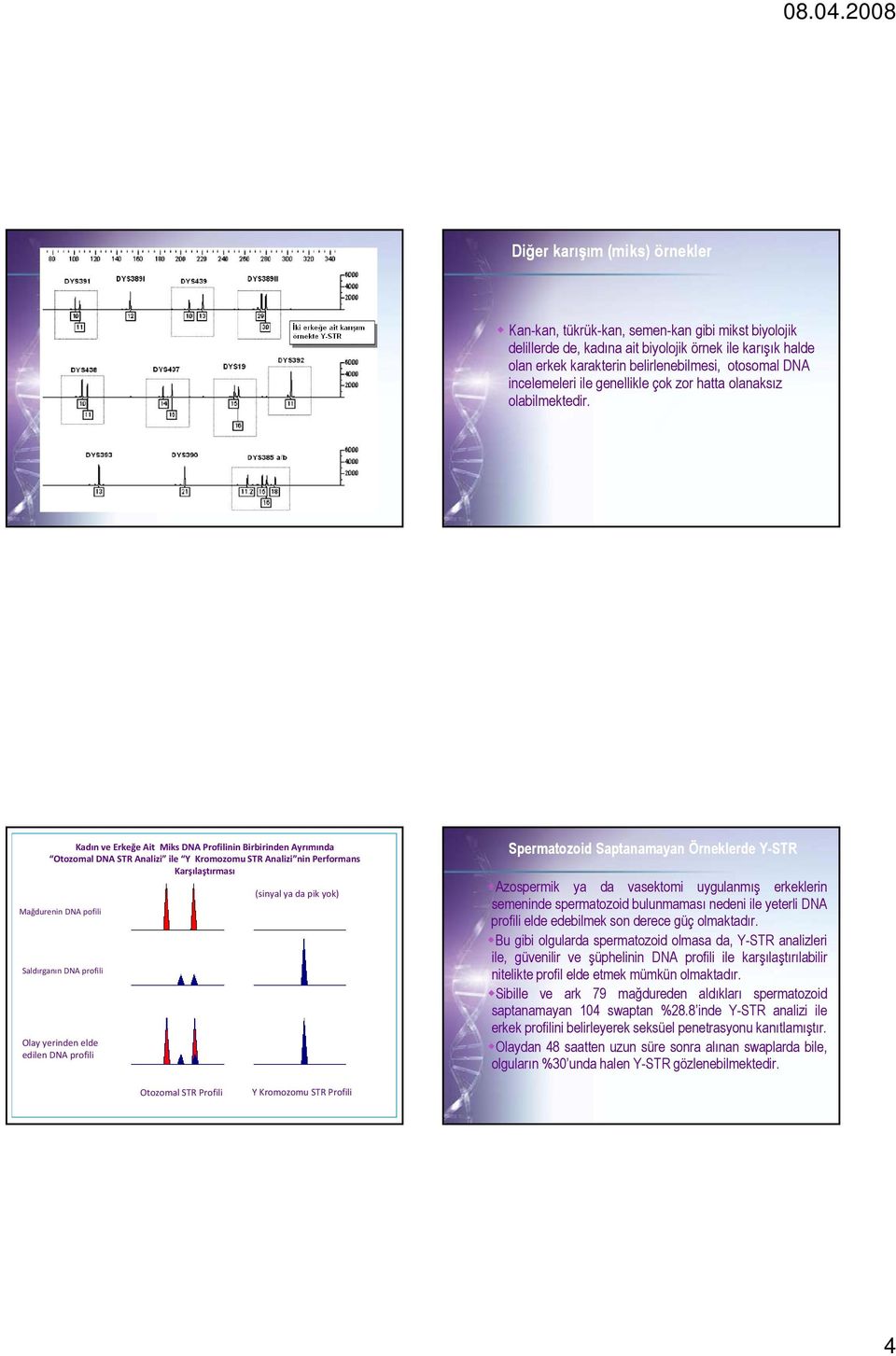 Kadın ve Erkeğe Ait Miks DNA Profilinin Birbirinden Ayrımında Otozomal DNA STR Analizi ile Y Kromozomu STR Analizi nin Performans Karşılaştırması Mağdurenin DNA pofili Saldırganın DNA profili Olay