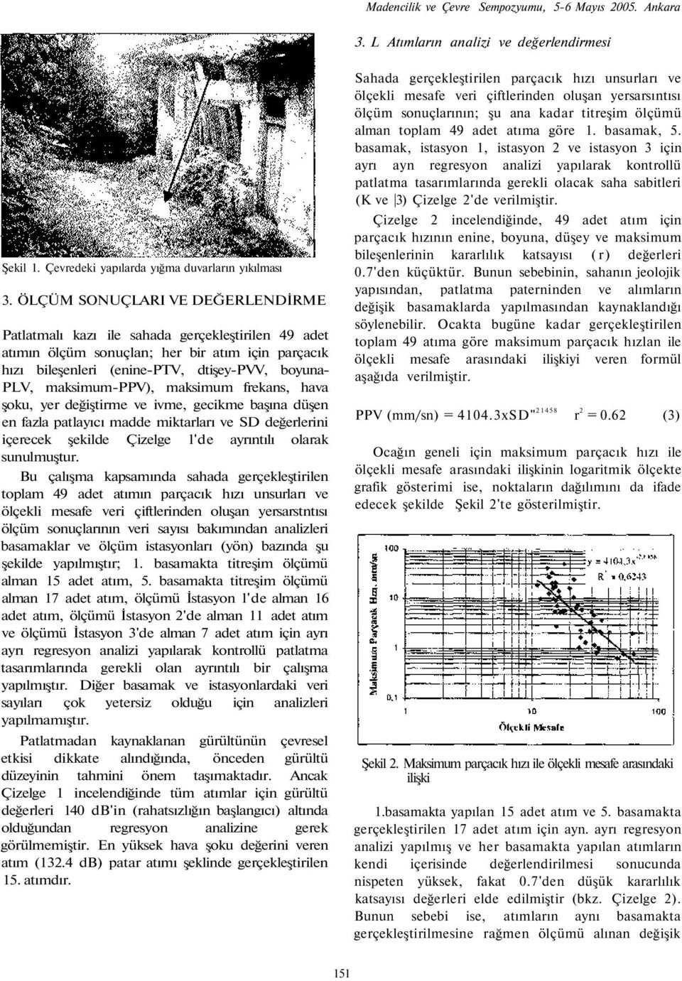 maksimum-), maksimum frekans, hava şoku, yer değiştirme ve ivme, gecikme başına düşen en fazla patlayıcı madde miktarları ve SD değerlerini içerecek şekilde Çizelge l'de ayrıntılı olarak sunulmuştur.