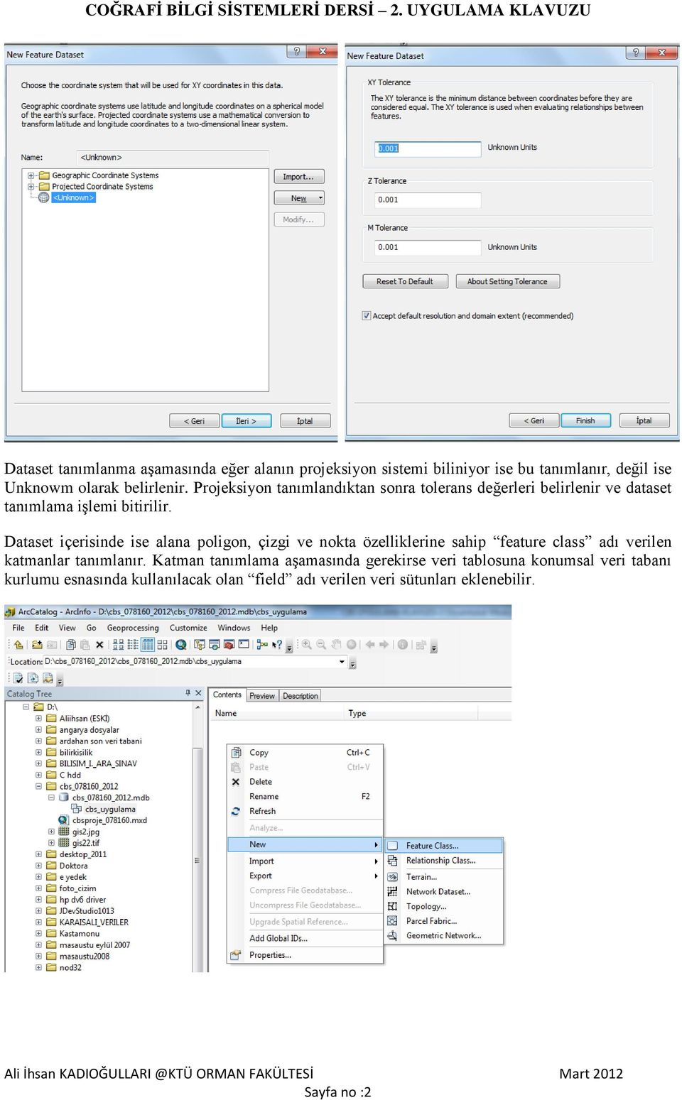 Dataset içerisinde ise alana poligon, çizgi ve nokta özelliklerine sahip feature class adı verilen katmanlar tanımlanır.