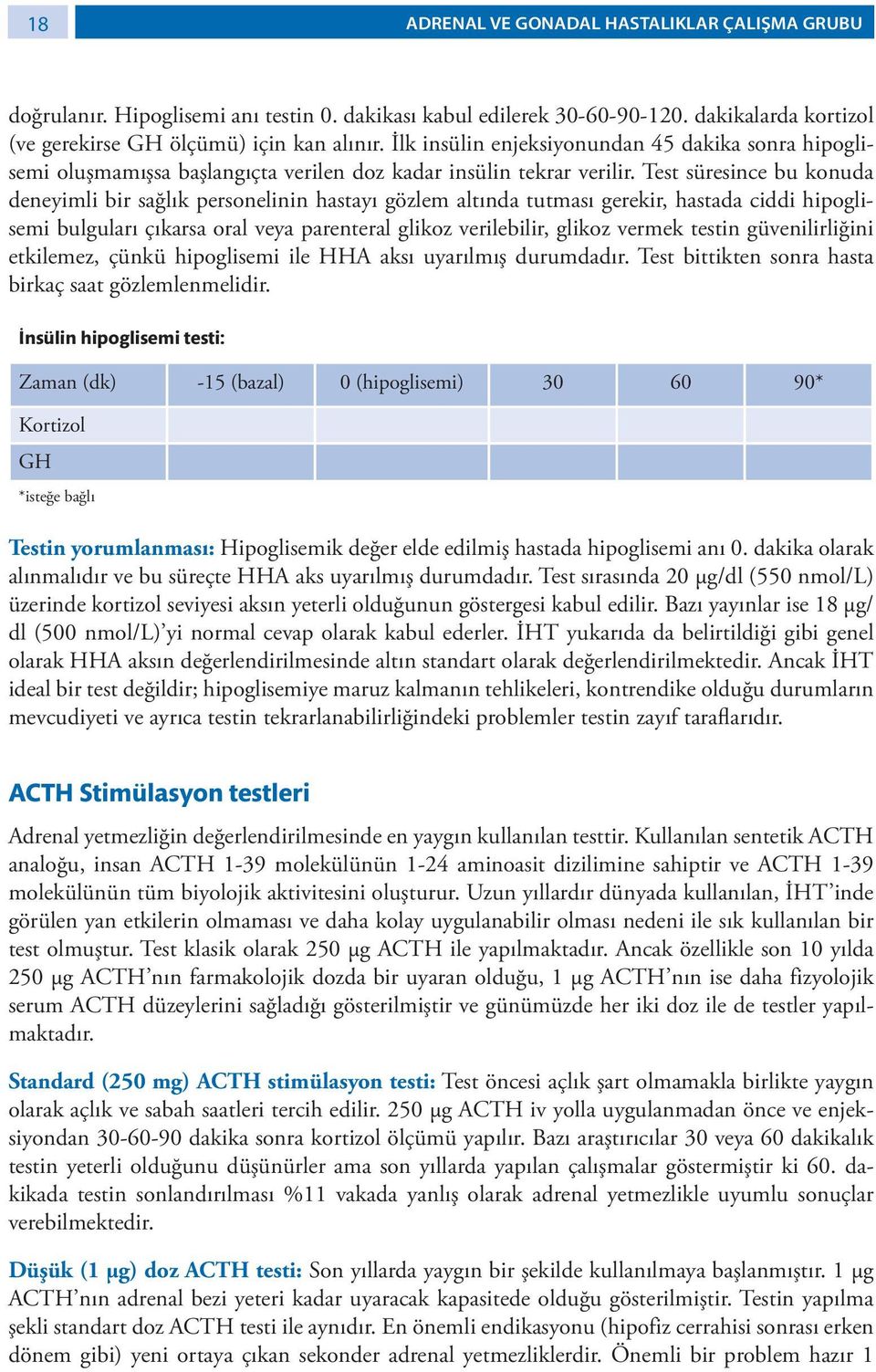 Test süresince bu konuda deneyimli bir sağlık personelinin hastayı gözlem altında tutması gerekir, hastada ciddi hipoglisemi bulguları çıkarsa oral veya parenteral glikoz verilebilir, glikoz vermek