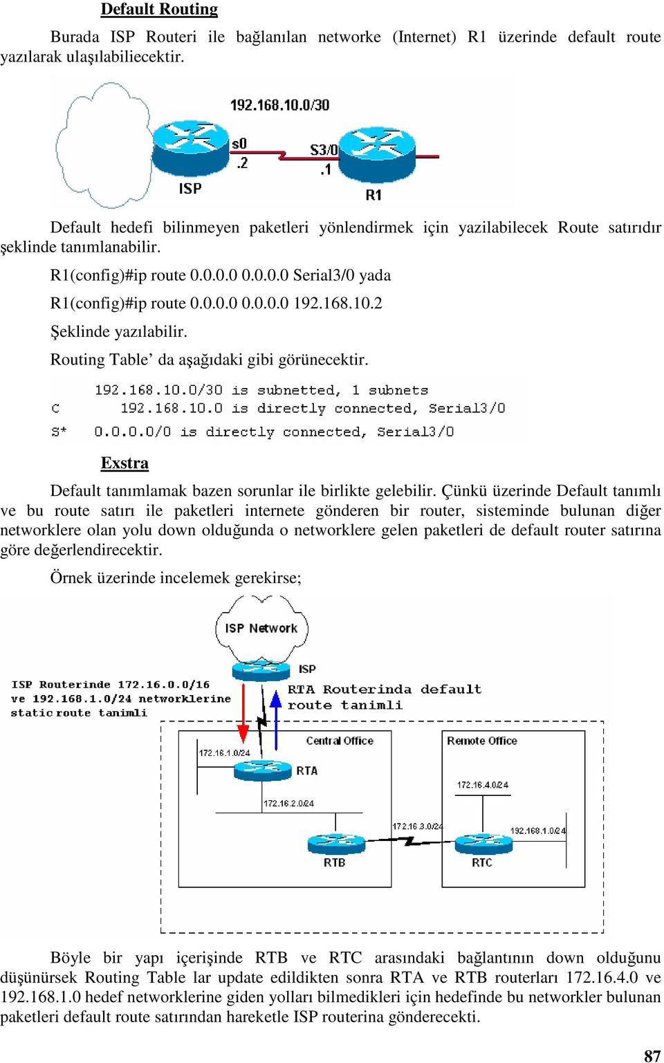 168.10.2 Şeklinde yazılabilir. Routing Table da aşağıdaki gibi görünecektir. Exstra Default tanımlamak bazen sorunlar ile birlikte gelebilir.