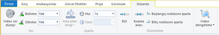 Bunun yanı sıra hazırlanan projenin tam ekran görüntülenmesi ve sesin dalga hareketleri yine görünüm menüsü aracılığıyla kontrol edilebilmektedir.