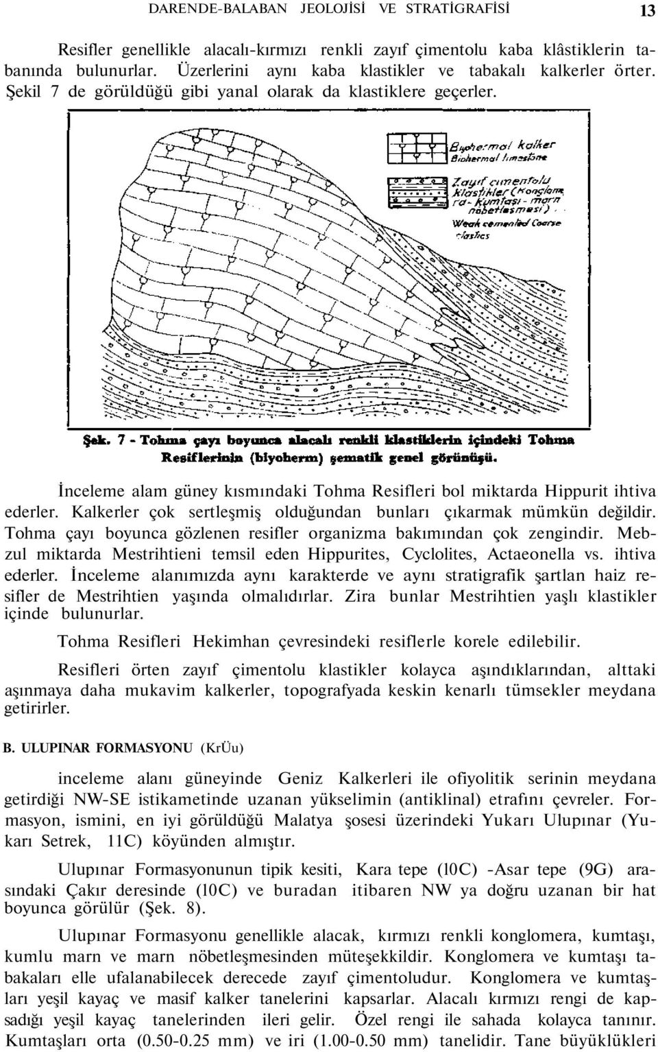 İnceleme alam güney kısmındaki Tohma Resifleri bol miktarda Hippurit ihtiva ederler. Kalkerler çok sertleşmiş olduğundan bunları çıkarmak mümkün değildir.