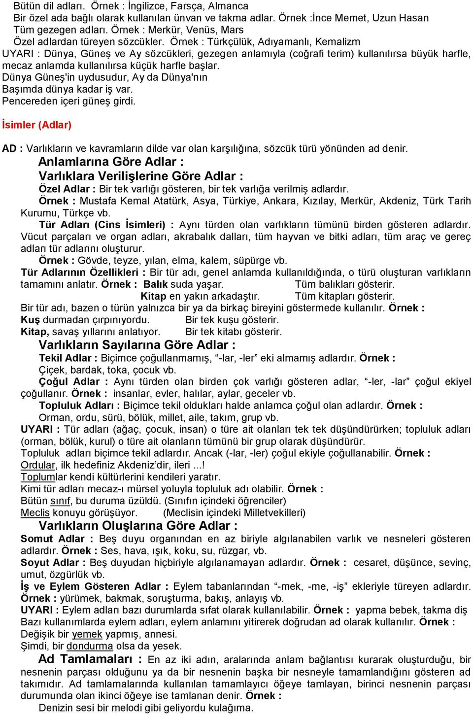 Örnek : Türkçülük, Adıyamanlı, Kemalizm UYARI : Dünya, Güneş ve Ay sözcükleri, gezegen anlamıyla (coğrafi terim) kullanılırsa büyük harfle, mecaz anlamda kullanılırsa küçük harfle başlar.