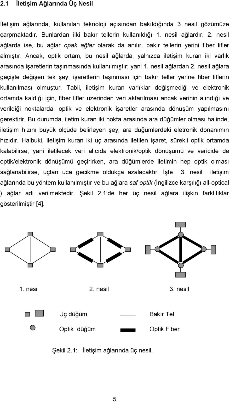 Ancak, optik ortam, bu nesil ağlarda, yalnızca iletişim kuran iki varlık arasında işaretlerin taşınmasında kullanılmıştır; yani 1. nesil ağlardan 2.