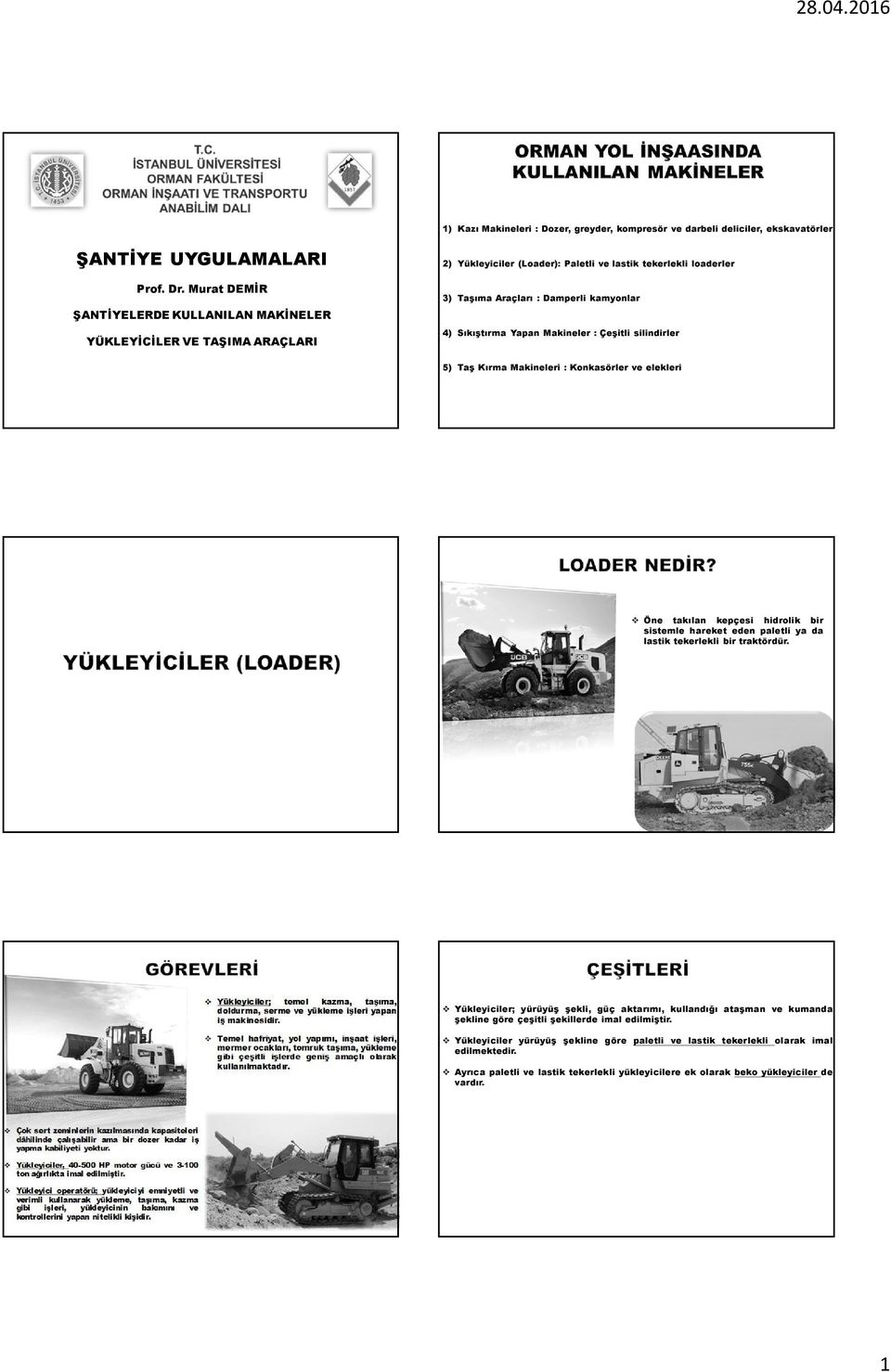 Yapan Makineler : Çeşitli silindirler 5) Taş Kırma Makineleri : Konkasörler ve elekleri Öne takılan kepçesi hidrolik bir sistemle hareket eden paletli ya da lastik tekerlekli bir traktördür.