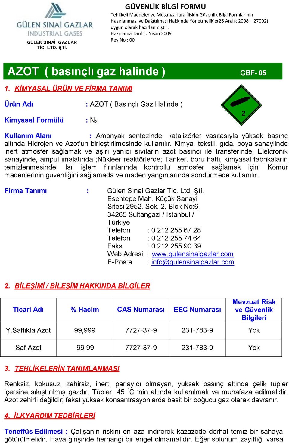 Kimya, tekstil, gıda, boya sanayiinde inert atmosfer sağlamak ve aşırı yanıcı sıvıların azot basıncı ile transferinde; Elektronik sanayinde, ampul imalatında ;Nükleer reaktörlerde; Tanker, boru